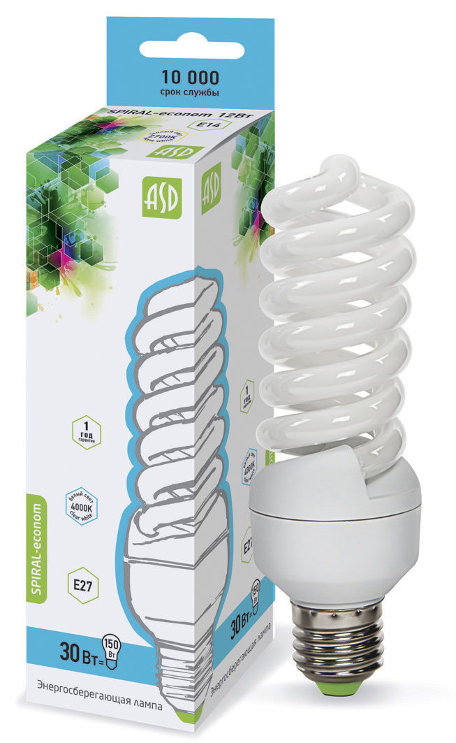 Лампа энергосберегающая SPIRAL-econom  30Вт 220В Е27 4000К 1500Лм