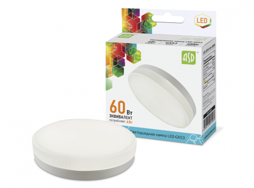 Лампа светодиодная LED-GX53-standard 6Вт 230В 4000К 540Лм ASD
