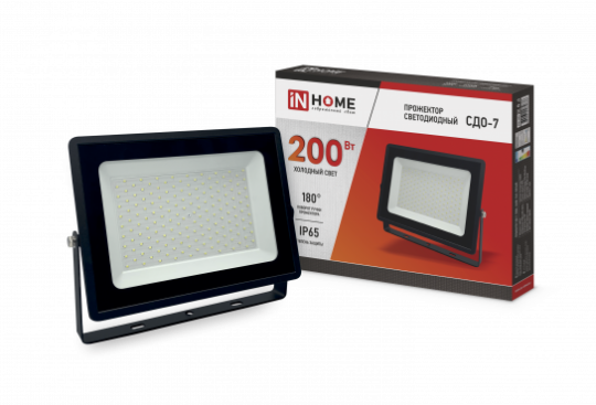 Прожектор светодиодный СДО-7 200Вт 230В 6500К IP65 черный IN HOME