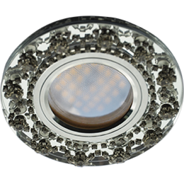 Светильник встраиваемый  Ecola MR16 DL1660 GU5.3 Glass Стекло Круг с прозрачными стразами Корона (оправа хром)/фон зерк./центр.часть хром 28x93 /FW16RNECB/