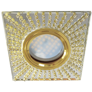 Светильник встраиваемый Ecola MR16 DL1659 GU5.3 Glass Стекло Квадрат с прозр.стразами (оправа золото)/фон зерк./центр.часть золото 30x95x95 /FG16SGECB/