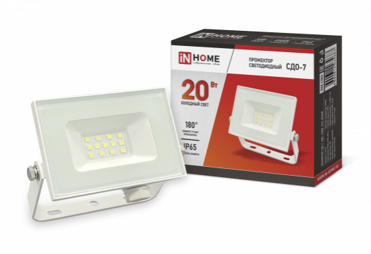 Прожектор светодиодный СДО-7 20Вт 230В 6500К IP65 белый IN HOME