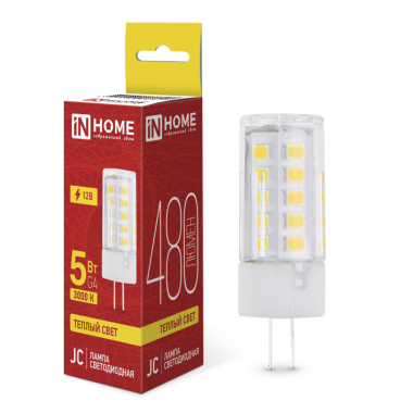 Лампа светодиодная LED-JC 5Вт 12В G4 3000К 480Лм IN HOME