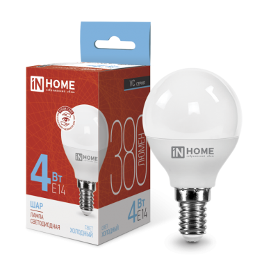 Лампа светодиодная LED-ШАР-VC 4Вт 230В Е14 6500К 380Лм IN HOME