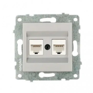 РОЗЕТКА ДАТА С ДВОЙНЫМ РАЗЪЕМОМ (СЕРЕБРИСТЫЙ ЦВЕТ) М + К