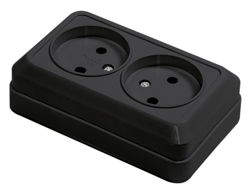 Розетка двойная BOLLETO черная накладная 7102B IN HOME