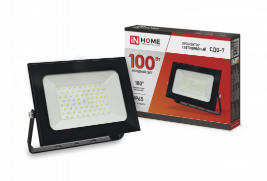 Прожектор светодиодный СДО-7 100Вт 230В 6500К IP65 черный IN HOME