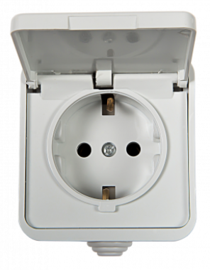 Розетка одинарная с заземлением с крышкой AQUA белая полугерметичная 3112 IN HOME