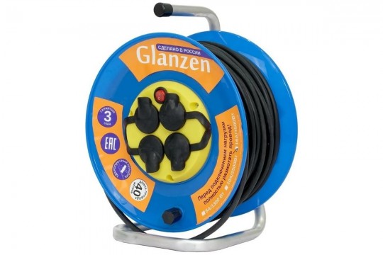 Удлинитель силовой на катушке GLANZEN 4 гн. КГ 3х1,5