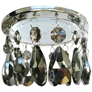 Светильник встраиваемый Ecola GX53 H4 5350 Glass Круг с каплевидными хруст. на прямом подвесе тонированный/хром 102x105 (к+) /SF53RVECB/