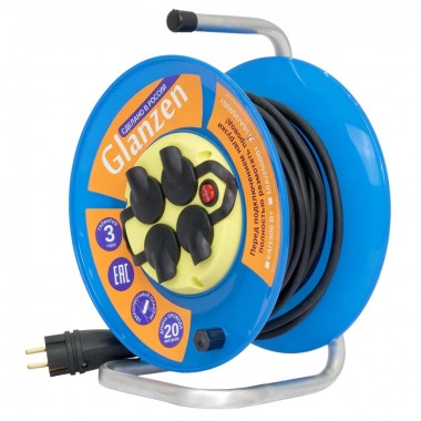 Удлинитель силовой на катушке GLANZEN с выключателем 4 гнезда КГ 3х2,5 IP44