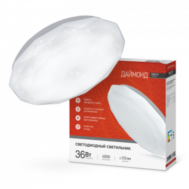 Светильник светодиодный серии DECO ДАЙМОНД 36Вт 230В 4000К 3240Лм 380х55мм IN HOME