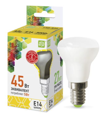 Лампа светодиодная LED-R39-standard 5Вт 230В Е14 3000К 450Лм ASD
