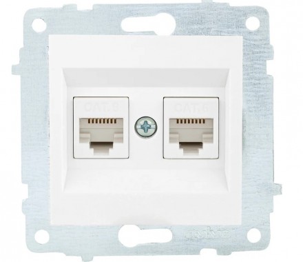Розетка компьютерная двойная RJ45 (CAT6) (белый цвет) М + К