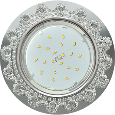 Светильник встраеваемый Ecola GX53 H4 5360 Glass Круг с прозр стразами Корона (оправа хром) фон зерк/центр часть хром 52x120 (к+) /FW53RNECB/