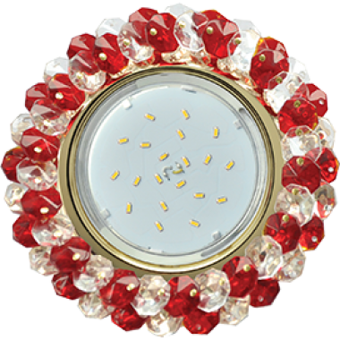 Светильник встраиваемый Ecola GX53 H4 5341 Glass Круглый с хрусталиками прозрачный и рубин/золото 56x120 (к+) /FR53RYECB/