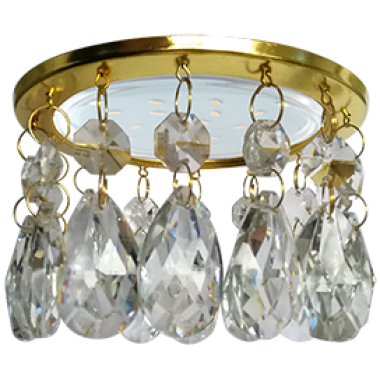 Светильник встраиваемый Ecola GX53 H4 5350 Glass Круг с каплевидными хруст. на прямом подвесе прозрачный/золото 102x105
