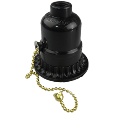 Патрон Ecola base с кольцом и выключателем на цепочке карболит E27 черный /AB7SRBEAY/