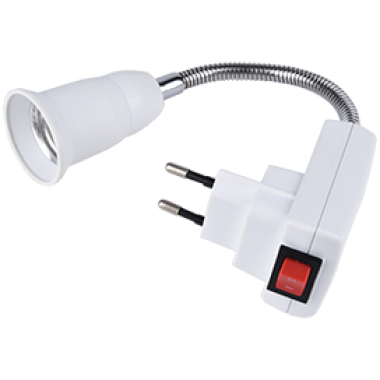 Переходник Ecola base вилка-патрон E27 гибкий 150мм с выключателем белый /APT7NWEAY/