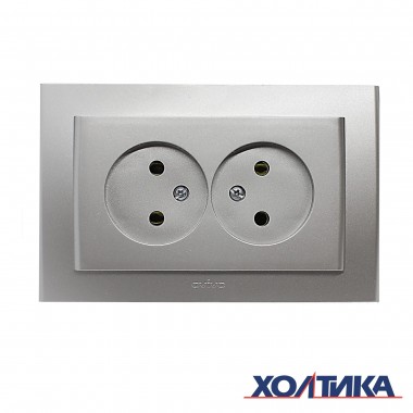 РОЗЕТКА ДВОЙНАЯ БЕЗ ЗАЗЕМЛЕНИЯ (СЕРЕБРИСТЫЙ ЦВЕТ) MINA