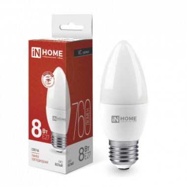 Лампа светодиодная LED-СВЕЧА-VC 8Вт 230В Е27 4000К 760Лм IN HOME