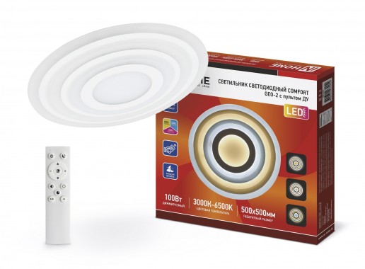 Светильник светодиодный COMFORT GEO-2 100Вт 230В 3000-6500К 7000Лм 500x55мм с пультом ДУ IN HOME