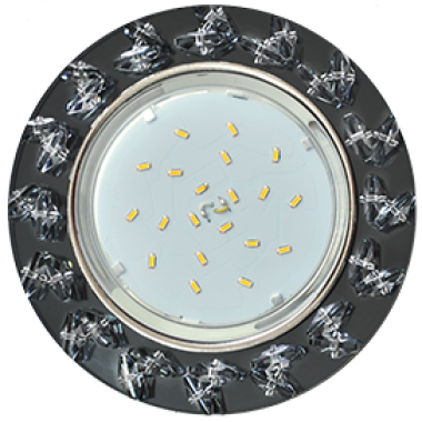 Светильник встаиваемый Ecola GX53 H4 5361 Glass Круг с крупными прозр стразами Елочка фон черн/центр часть хром 54x120 (к+) /FL53RNECB/