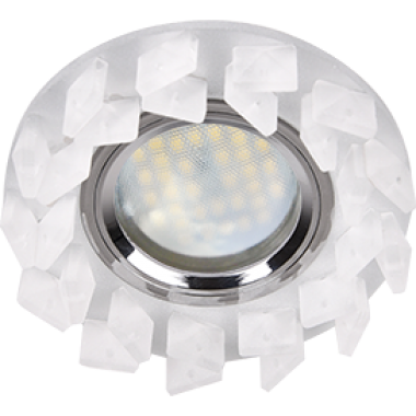 Светильник встраиваемый  Ecola MR16 DL1661 GU5.3 Glass Стекло Круг с крупными  матовыми стразами Елочка/фон мат./центр.часть хром 42x95  [FN16RNECB]