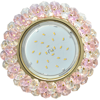 Светильник встраиваемый Ecola GX53 H4 5341 Glass Круглый с хрусталиками прозрачный и розовый/золото 56x120 (к+) /FF53RYECB/