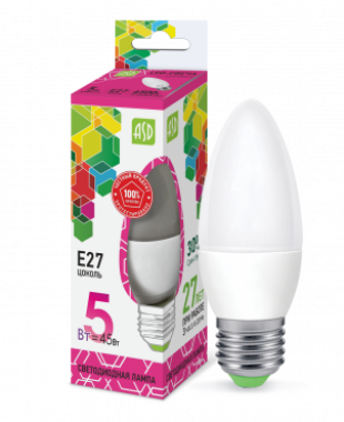 Лампа светодиодная LED-СВЕЧА-standard 5Вт 230В Е27 6500К 450Лм ASD