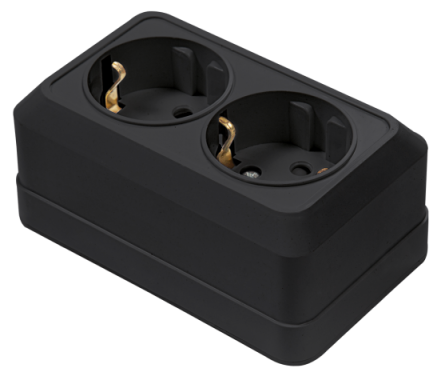 Розетка двойная с заземлением BOLLETO черная накладная 7128B IN HOME