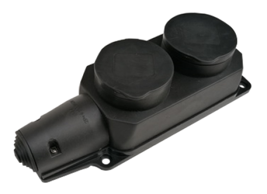 Розетка двойная с заземлением каучук с заглушками 16А IP44 черная 9322 IN HOME