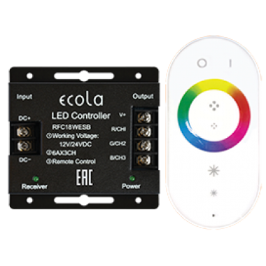 Контроллер Ecola LED strip RGB RF controller 18A 216W 12V (432W 24V) с кольцевым сенсорным белым радиопультом /RFC18WESB/