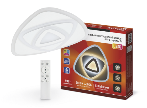 Светильник светодиодный COMFORT GEO-5 90Вт 230В 3000-6500К 6500Лм 500x55мм с пультом ДУ IN HOME