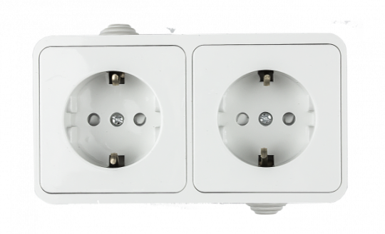 Розетка двойная с заземлением со шторкой AQUA белая полугерметичная 3123 IN HOME