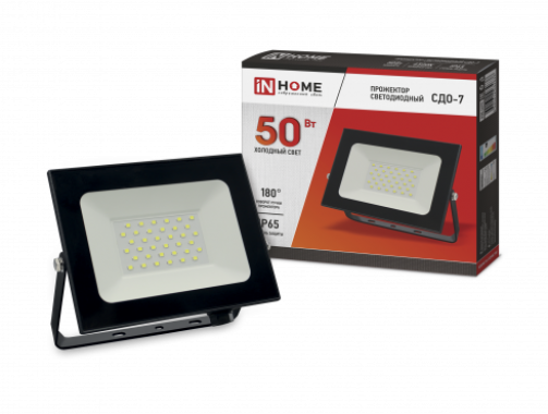 Прожектор светодиодный СДО-7 50Вт 230В 6500К IP65 черный IN HOME
