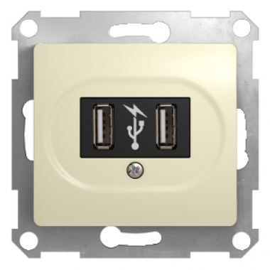 РОЗЕТКА GLOSSA USB, 5В /1400 мА, 2 х 5В /700 мА, механизм, БЕЖЕВЫЙ