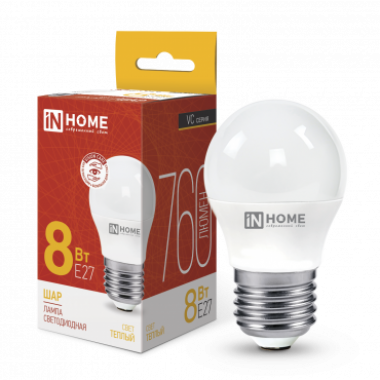 Лампа светодиодная LED-ШАР-VC 8Вт 230В Е27 3000К 760Лм IN HOME