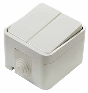 Выключатель двухклавишный AQUA белый полугерметичный 3200 IN HOME