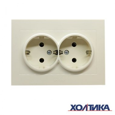 РОЗЕТКА ДВОЙНАЯ С ЗАЗЕМЛЕНИЕМ (КРЕМОВЫЙ ЦВЕТ) GRANO