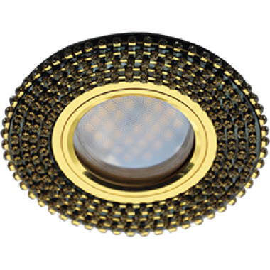 Ecola MR16 DL1662 GU5.3 Светильник встр Glass Стекло Круг с прозр.стразами (оправа золото)/фон черный./центр.часть золото 25x93 /FP16RGECB/