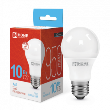 Лампа светодиодная LED-A60-VC 10Вт 230В Е27 6500К 950Лм IN HOME