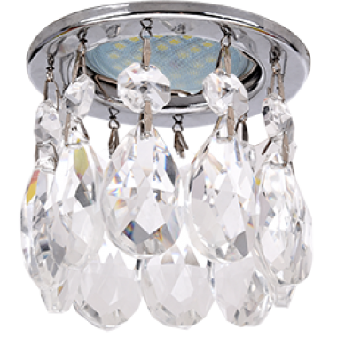 Светильник встраиваемый Ecola MR16 CR1006 GU5.3 Glass Стекло Круг с каплевидными хруст на прямом подвесе прозрачный/хром 84x100 /FC16RVECB/