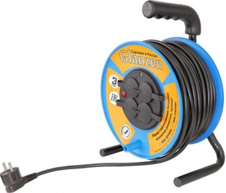 Удлинитель силовой на катушке GLANZEN 4 гнезда ПВС 3х1,5 IP44