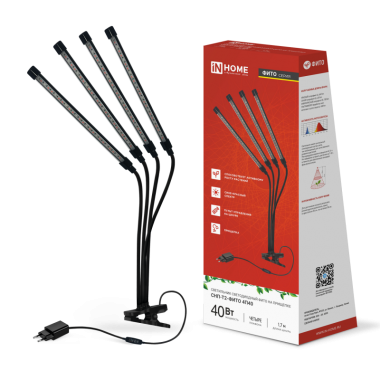 Светильник настольный на прищепке светодиодный СНП-Т2-ФИТО 4П40 красно-синий 40Вт 4 плафона, пульт на шнуре IN HOME