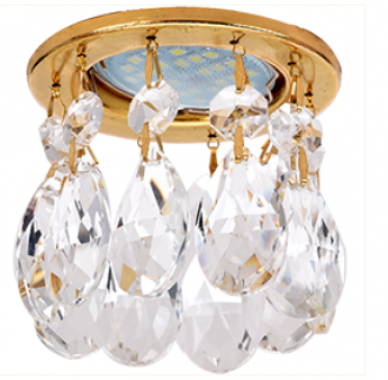 Светильник встраиваемый Ecola MR16 CR1006 GU5.3 Glass Стекло Круг с каплевидными хруст на прямом подвесе прозрачный/золото 84x100 /FE16RVECB/