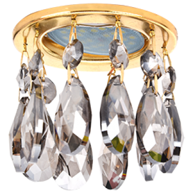 Светильник встраиваемый Ecola MR16 CR1006 GU5.3 Glass Стекло Круг с каплевидными хруст на прямом подвесе прозрачный/золото 84x100 /FE16RVECB/