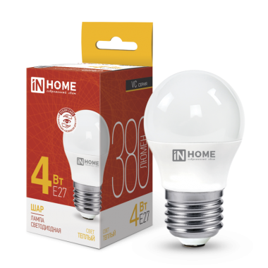 Лампа светодиодная LED-ШАР-VC 4Вт 230В Е27 3000К 380Лм IN HOME