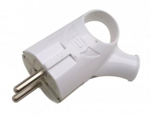 Вилка Ecola base Вилка угловая с кольцом Белая  с заземлением 16А 250V  /AEPL3WEAY/
