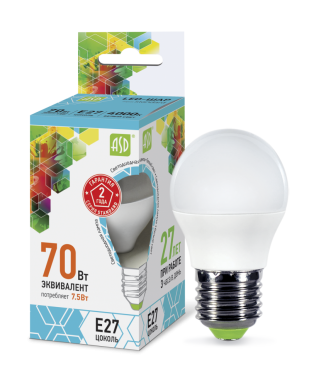 Лампа светодиодная LED-ШАР-standard 7.5Вт 230В Е27 6500К 675Лм ASD